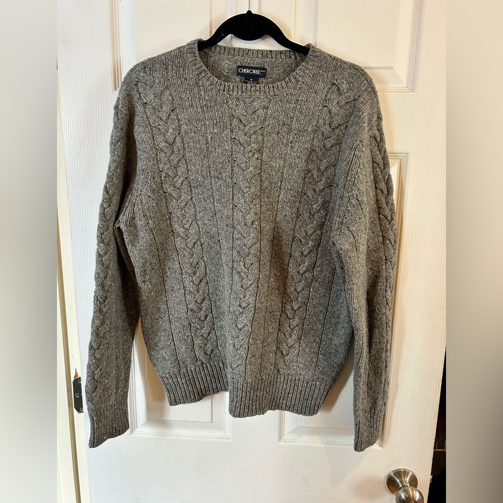 Cherokee Wool Men's Cable Knit Crewneck Sweater - Gray (Size M)